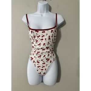 HVN Harley Viera-Newton Cherry‎ Print One Piece Swimsuit Size S White Red Retro